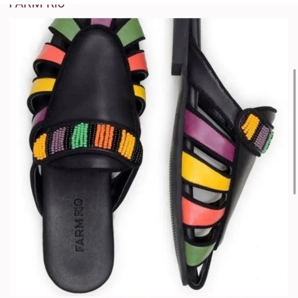 FARM RIO Black Rainbow Beaded Mules EU 39 US 8 - Picture 4 of 8